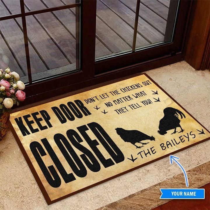Black Chicken Keep Door Closed Custom Name Design Doormat Home Decor