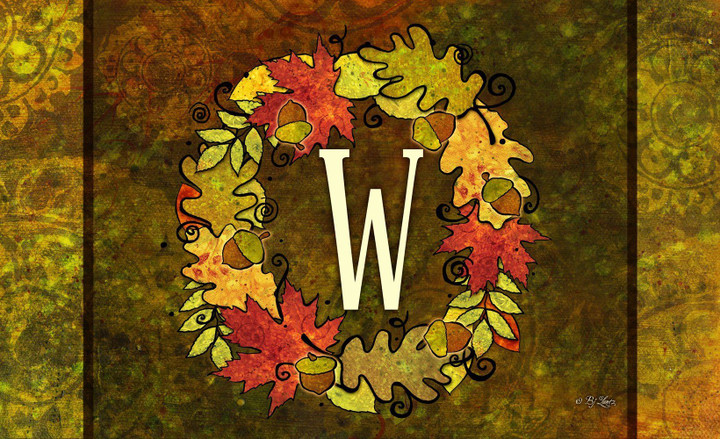 Autumn Leaves Wreath Monogram W Design Doormat Home Decor