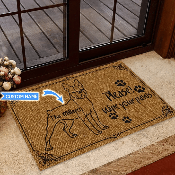 Doormat Home Decor Custom Name Adorable Boston Terrier Wipe Your Paws