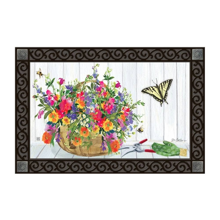 Gardening Butterfly Flower Basket Design Doormat Home Decor