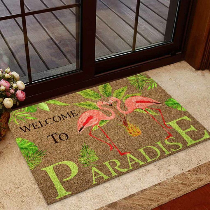 Fauna And Flora Doormat Home Decor Welcome To Paradise Flamingo