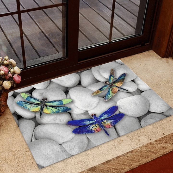 Faith Hope Love Dragonfly On Rock Design Doormat Home Decor