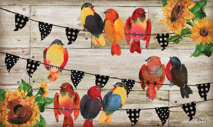 Happy Farmhouse Birds Sunflowers Design Doormat Home Decor