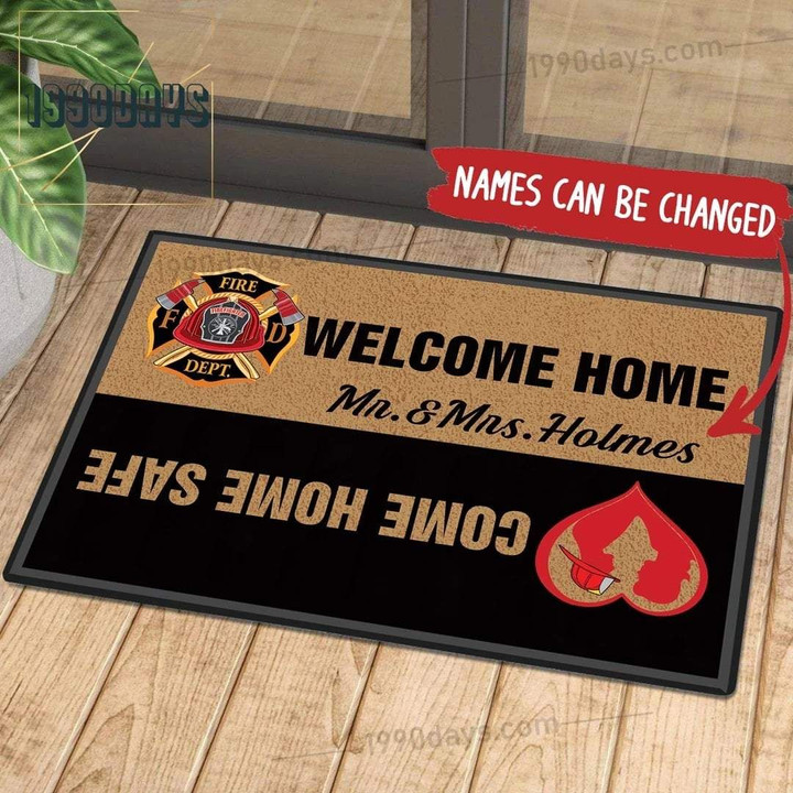 Doormat Home Decor Custom Name Logo Of Firefighter Come Home Safe