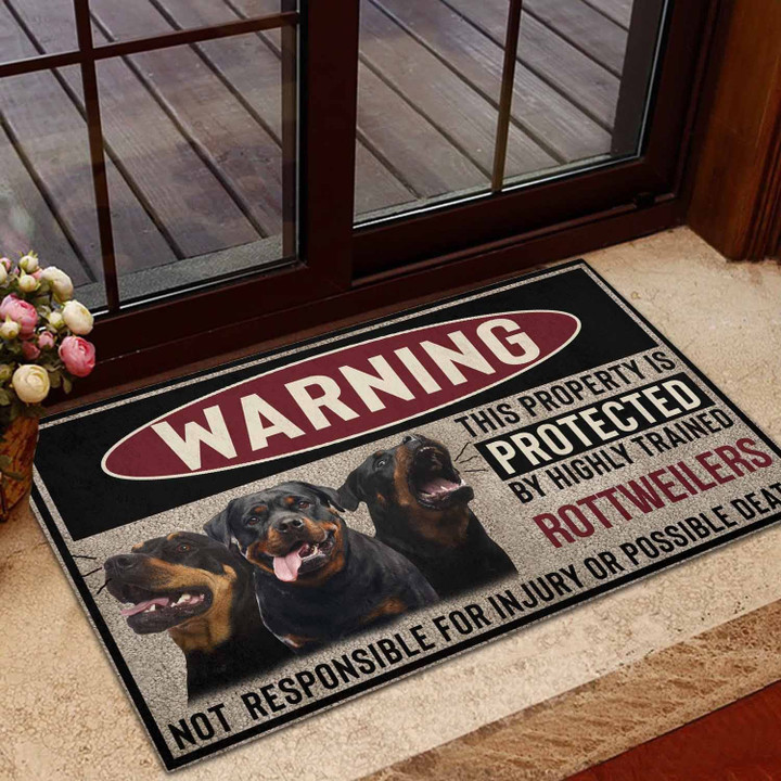 Nice Design Doormat Home Decor Warning This Property Protected By Rottweiler