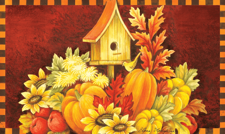 Fall Birdhouse With Pumpkin Design Doormat Home Decor