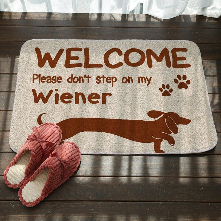 Maroon Text Doormat Home Decor Dachshund Please Don't Step On My Wiener