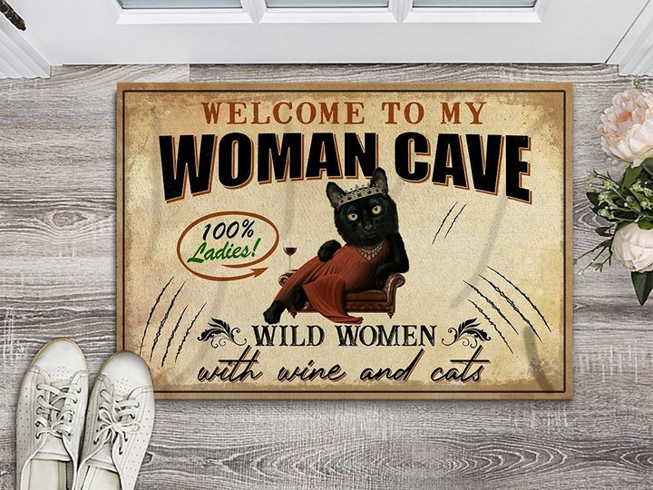 Woman Cave Cat Wine Design Doormat Home Decor