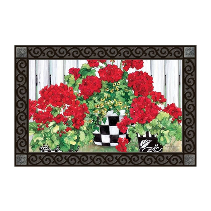 Geranium Flowers Checkered Basket Design Doormat Home Decor