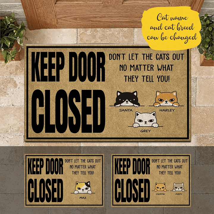 Custom Name Doormat Home Decor Keep Door Closed Don't Let The Cat Out