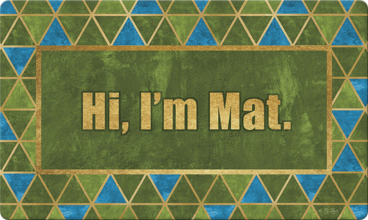 Mat Says Hi Green And Blue Triangle Pattern Design Doormat Home Decor