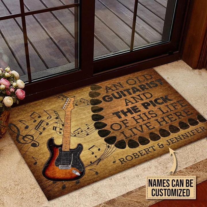Vintage Doormat Home Decor Custom Name Guitar Old Couple Live Here