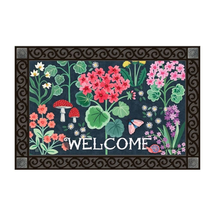 Geranium Welcome Florals Mushroom Garden Design Doormat Home Decor