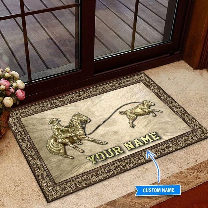 Special Sport Calf Roping Doormat Home Decor Custom Name