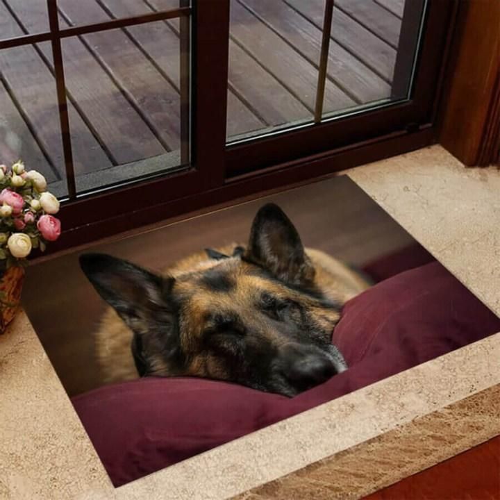 German Shepherd Dog Sleeping On Pillow Design Doormat Home Decor