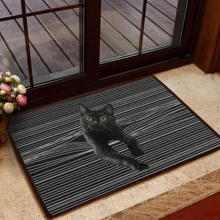 Funny Black Cat Meow Cat Peeking Design Doormat Home Decor