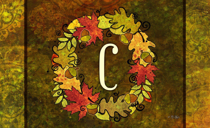 Good Vibes Autumn Leaves Wreath Monogram C Design Doormat Home Decor