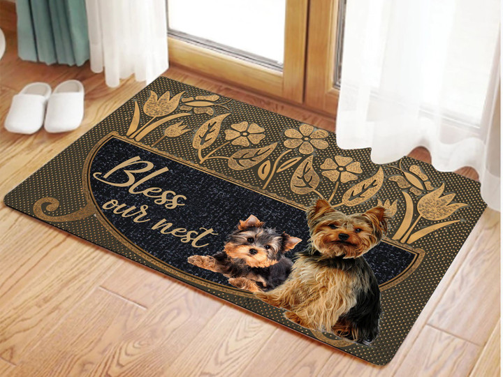 Bless Our Nest Flower Pot Yorkshire Terrier Design Doormat Home Decor