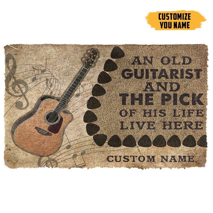 Retro Design Doormat Home Decor Acoustic Guitarist And The Pick Of His Life Custom Name