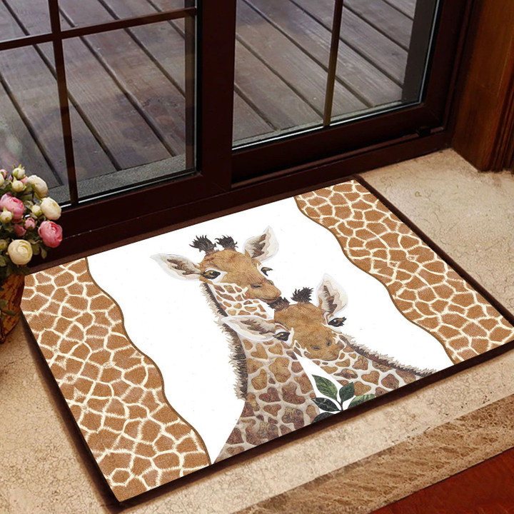 Lovely Giraffe Family Welcome Friends Design Doormat Home Decor