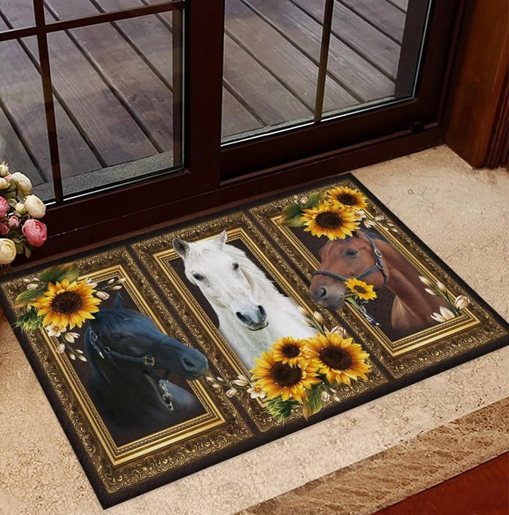 Western Horses Sunflower Frame Design Doormat Home Decor