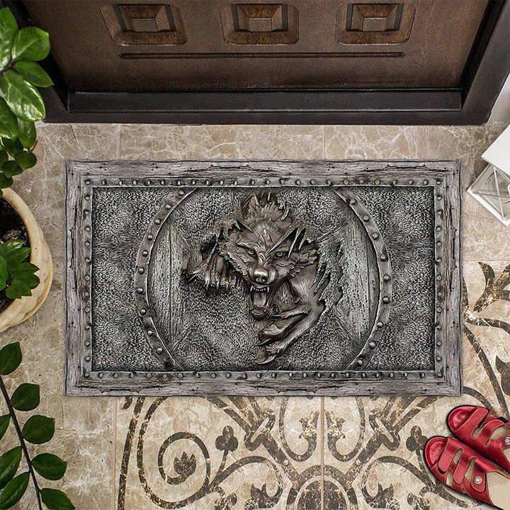 Doormat Home Decor Dim Gray Wolf Viking Metal