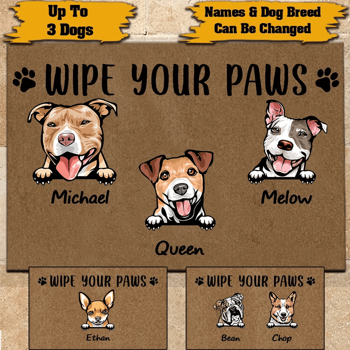 Custom Name Doormat Home Decor Wipe Your Paws Funny Dogs Tongue Out