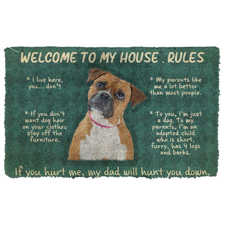 Gift For Dog Lovers Doormat Home Decor Boxer Dog Welcome To My House Rules