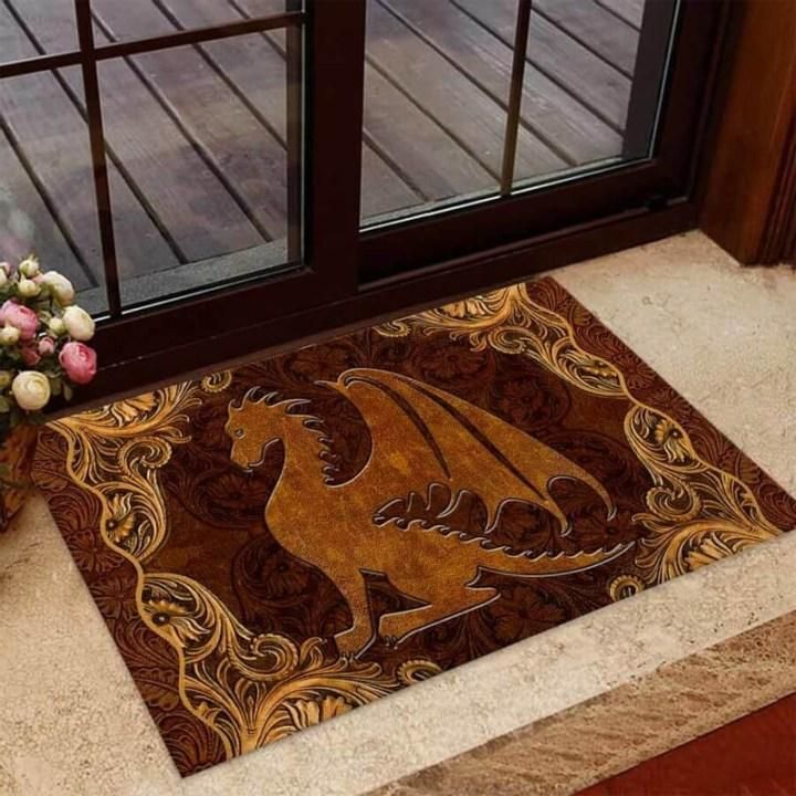 Dragon Faux Leather Royal Frame Design Doormat Home Decor
