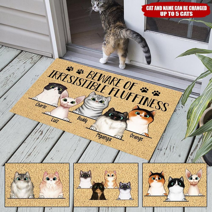 Beware Of Irresistible Fluffines Cats Custom Name Design Doormat Home Decor