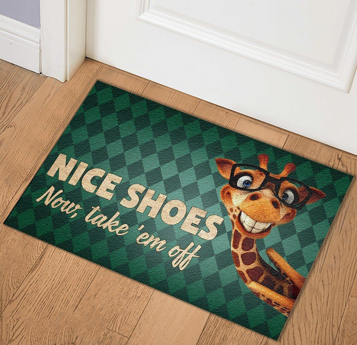 Design Doormat Home Decor Nice Shoes Take 'em Off Funny Giraffe