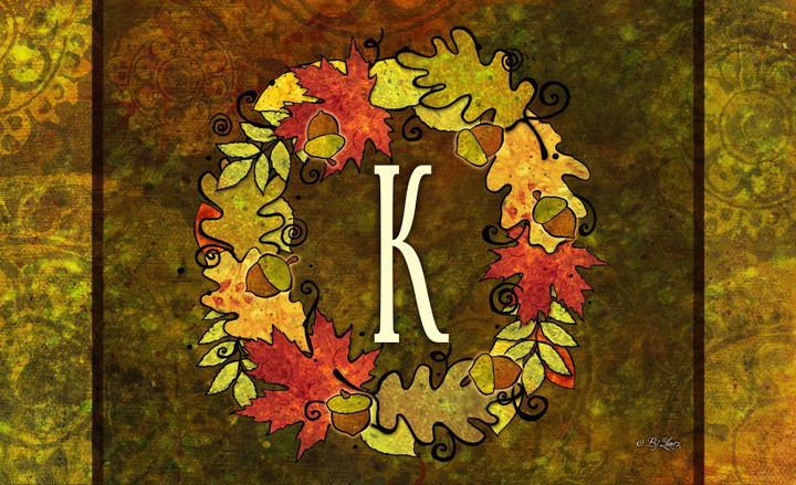 Autumn Leaves Wreath Monogram K Design Doormat Home Decor