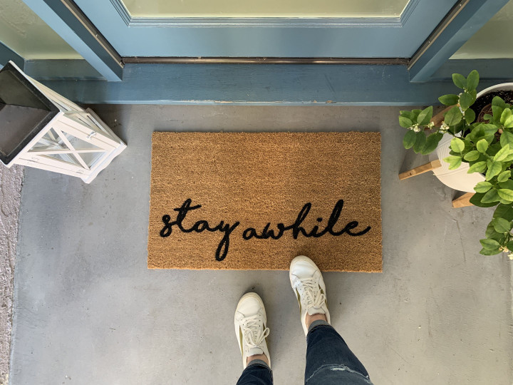 Stay Awhile Modern Script Design Doormat Home Decor