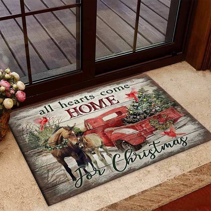 Doormat Home Decor All Hearts Come Home For Christmas Horse
