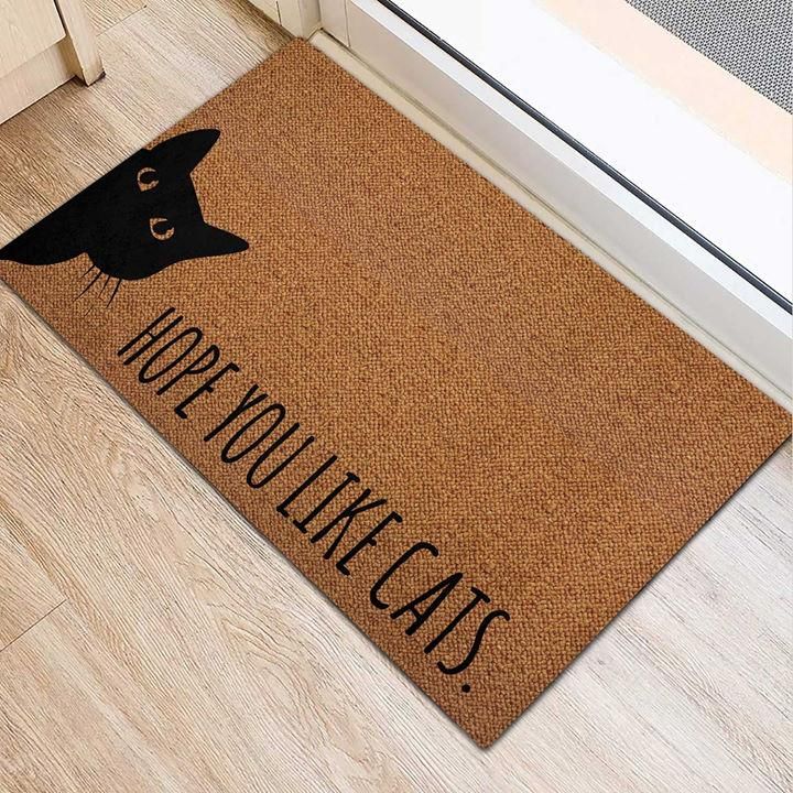 Black Text Hope You Like Cats Design Doormat Home Decor