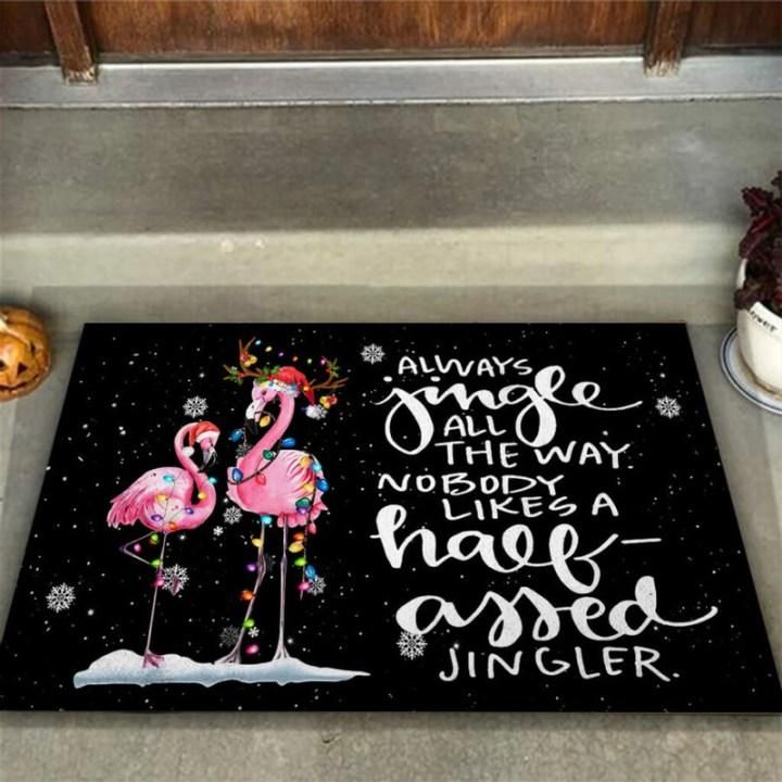 Cool Christmas Always Jingle All The Way Flamingo Doormat Home Decor