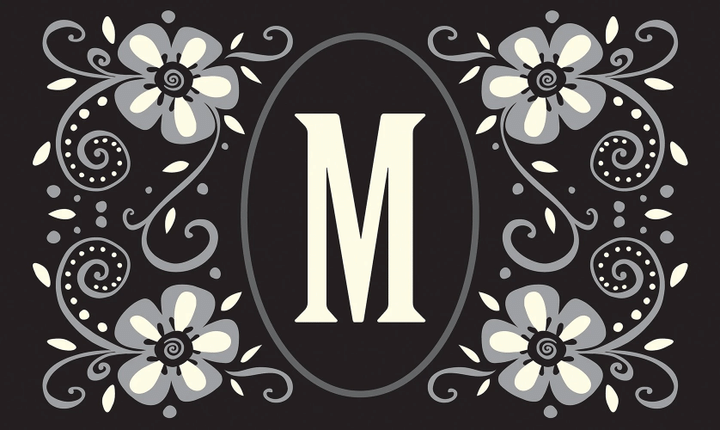 Black Background Classic Flowers Monogram M Design Doormat Home Decor