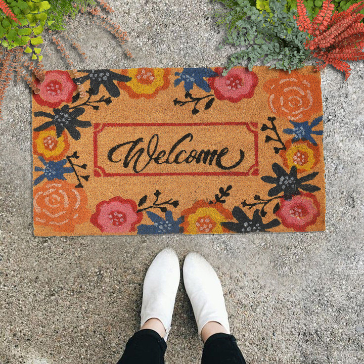 Lovely Welcome With Flowers Design Doormat Home Decor