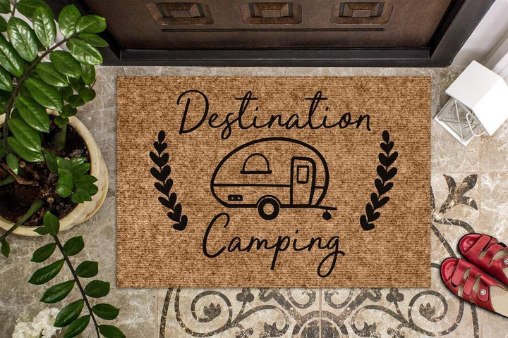 Destination Camping With Mini Van Design Doormat Home Decor
