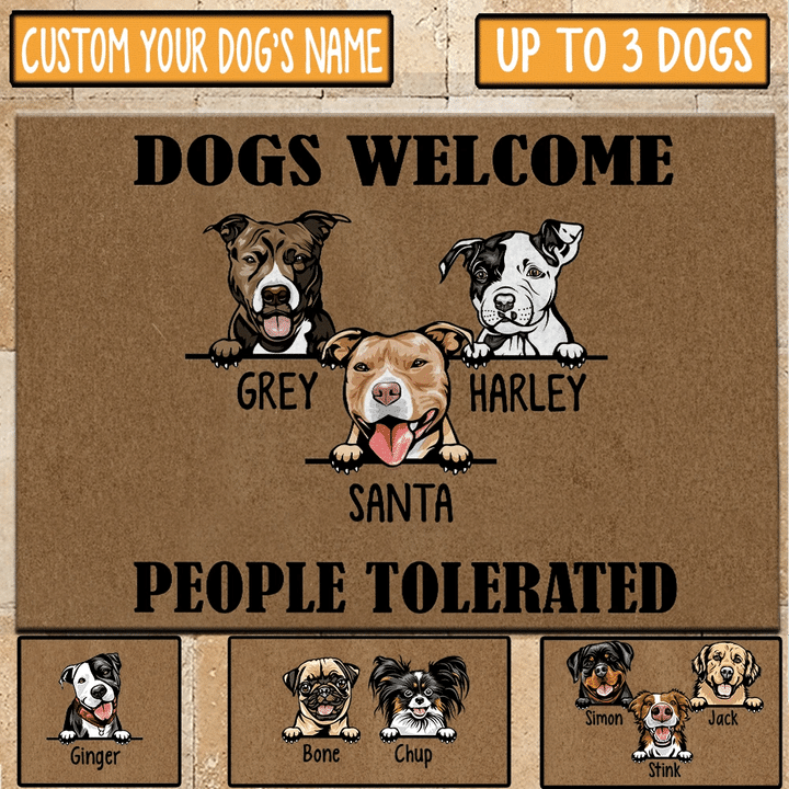 Peeking Dogs Welcome People Tolerated Custom Name Design Doormat Home Decor