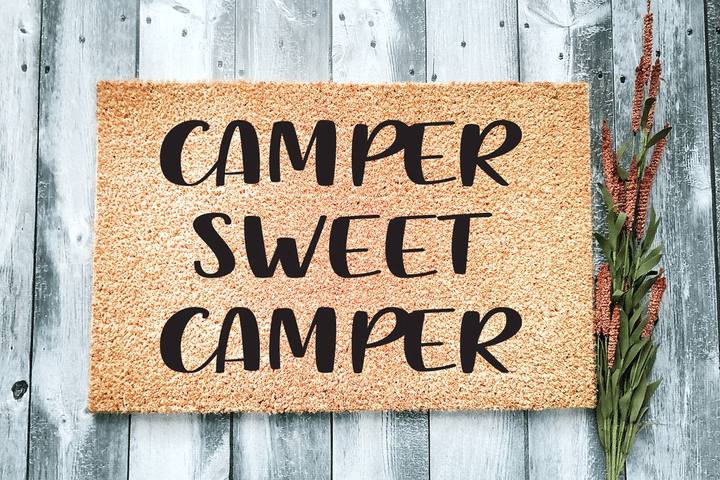 Simple Black Text Camper Sweet Camper Design Doormat Home Decor