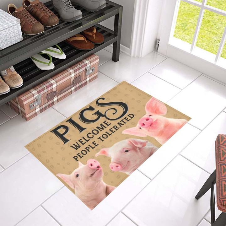 Three Pigs Welcome People Tolerated Design Doormat Home Decor