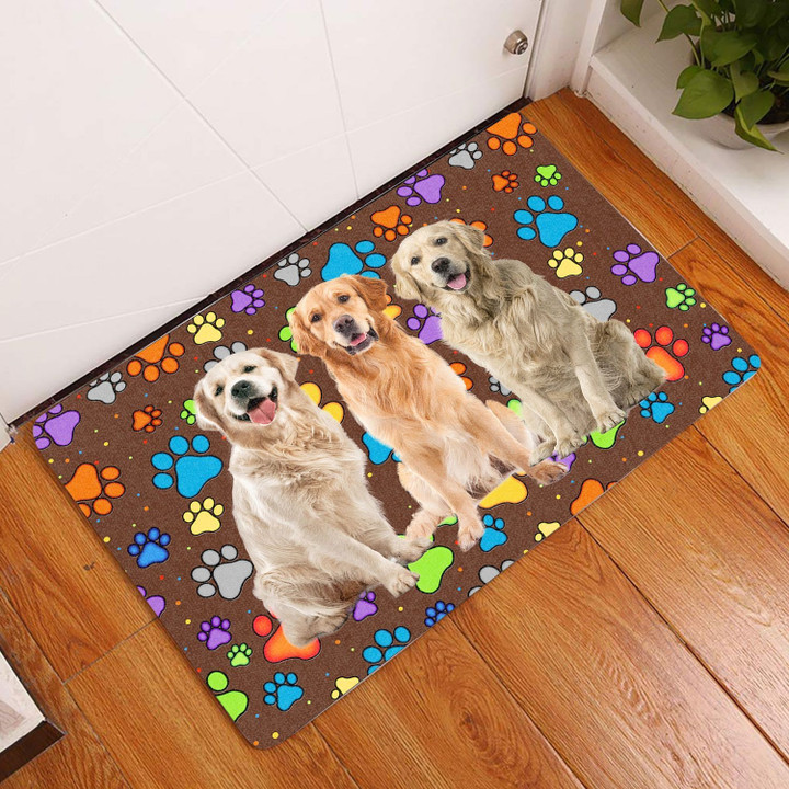Colorful Dog Paws Golden Retriever Design Doormat Home Decor