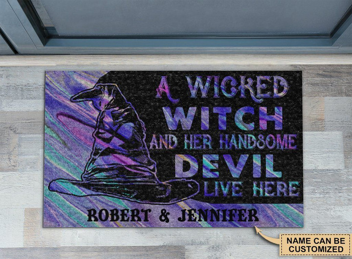 Appealing Doormat Home Decor Custom Name Wicked Witch Devil Live Here