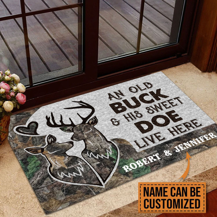 Deer Camo Old Buck Sweet Doe Custom Name Design Doormat Home Decor
