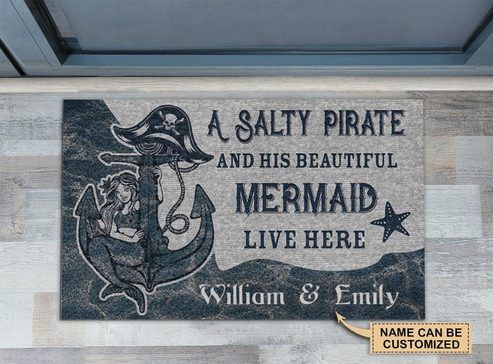 Mermaid Salty Pirate Live Here Doormat Home Decor Custom Name