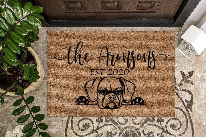Funny Puggle Dog Custom Name Design Doormat Home Decor