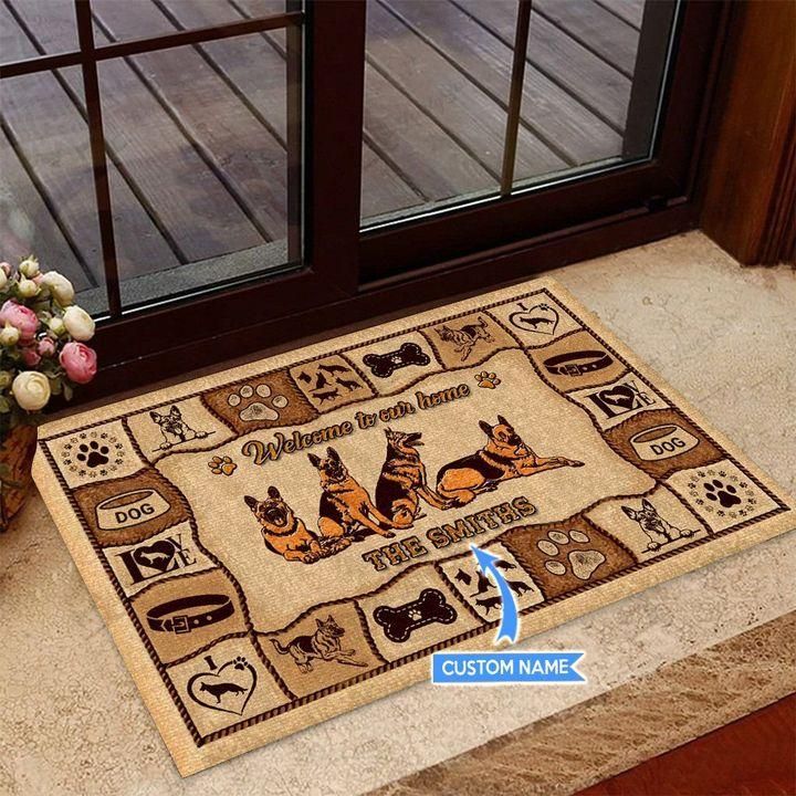 Doormat Home Decor Custom Name Adorable German Shepherd Welcome To Our Home