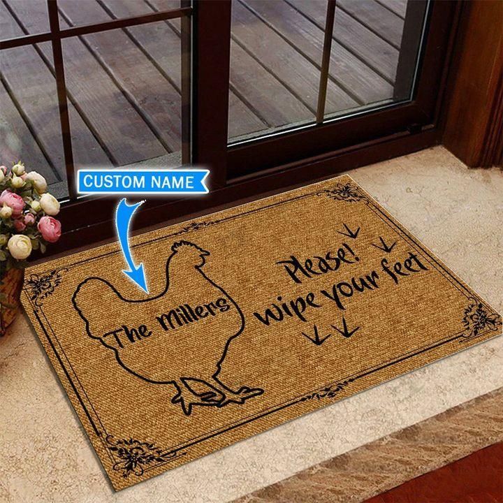 Brown Chicken Wipe Your Feet Custom Name Design Doormat Home Decor