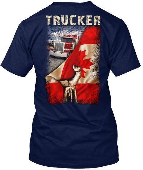 Trucker Love Truck Behind American Flag Trending Guys Tee
